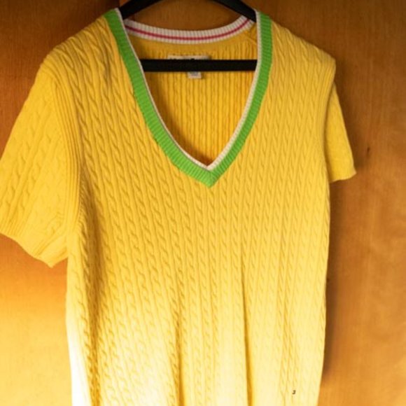 Y2K Tommy Hilfiger Yellow Cotton Blend Short Sleeves Blouse womens XL - Picture 3 of 11